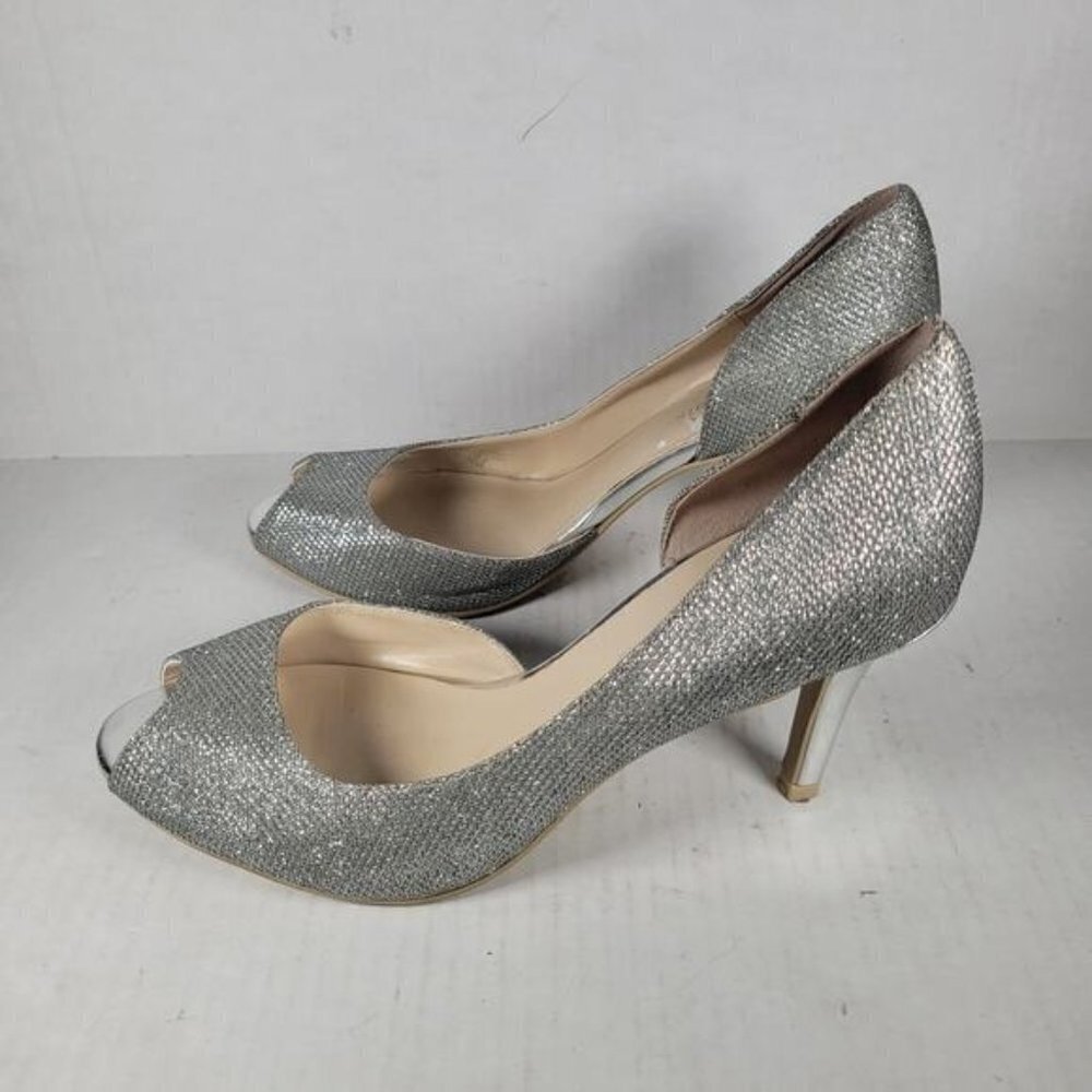 Kelly & Katie Silver Open Toe Sparkle Misha 3.5" Heel Shoes Size 9 1/2M - Picture 1 of 10